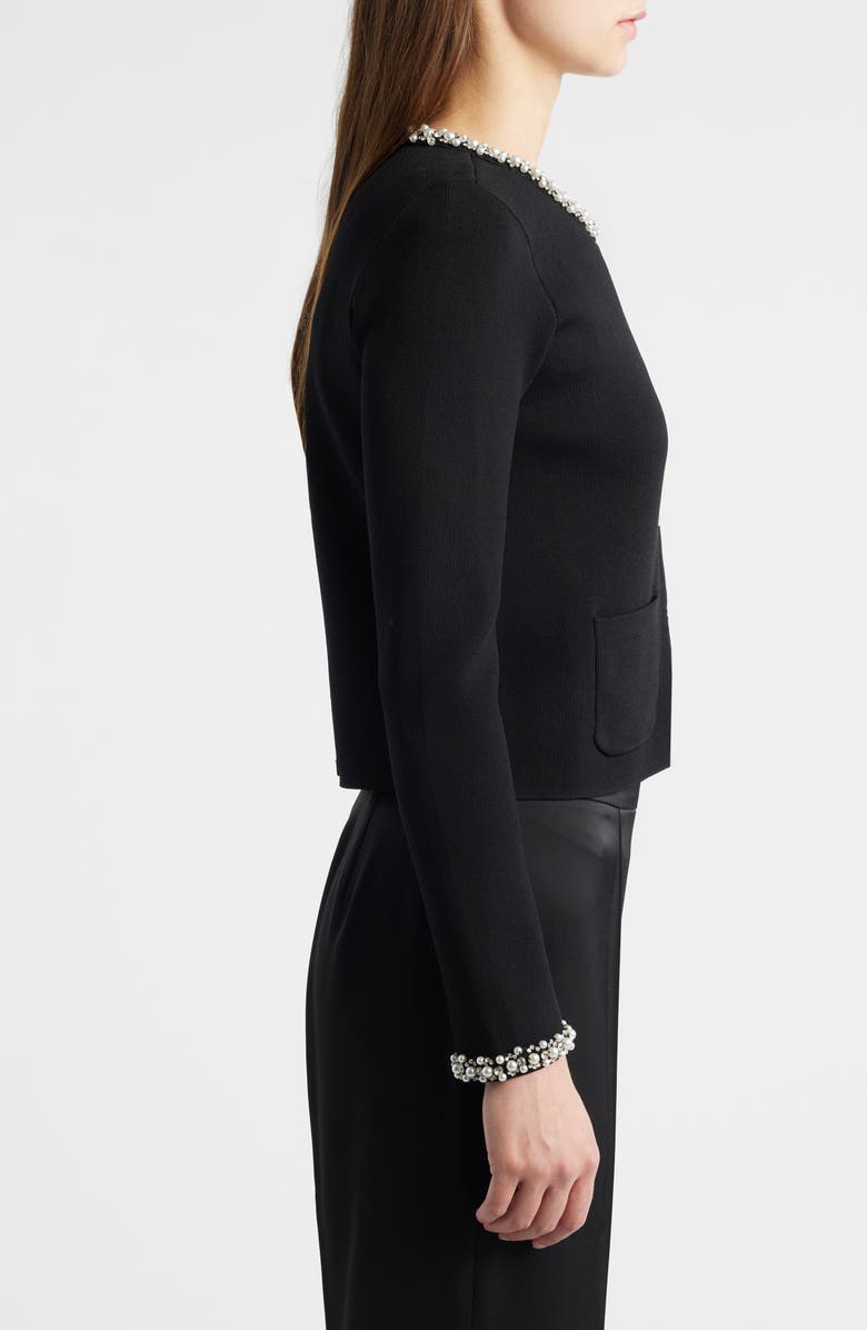 Elie Tahari The Rosa Embellished Neck Cardigan, Alternate, color, Noir