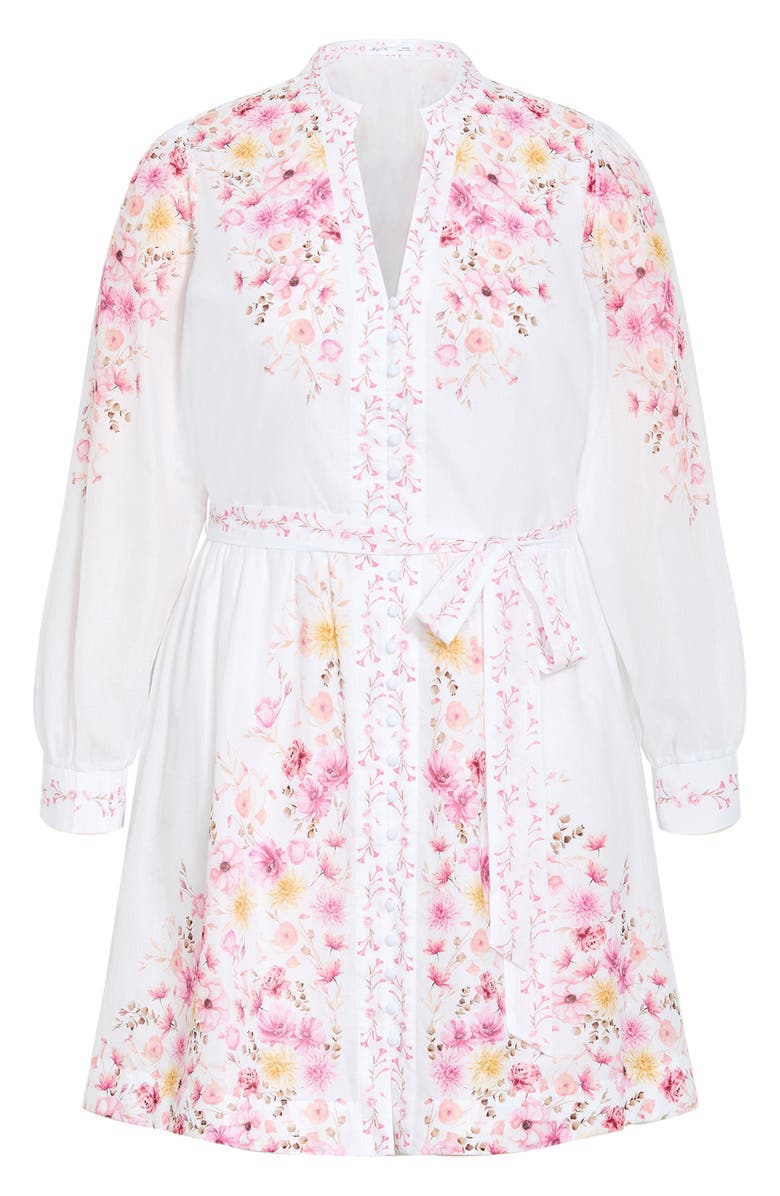 City Chic Elia Placed Floral Long Sleeve Cotton Dress, Alternate, color, Ivory Patrice