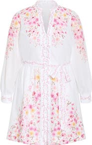 City Chic Elia Placed Floral Long Sleeve Cotton Dress