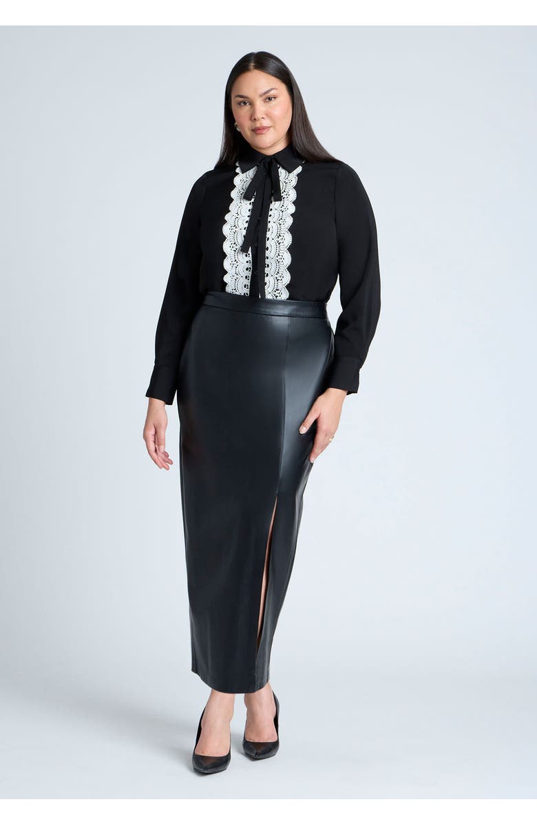 ELOQUII Collared Shirt With Lace-Trimmed Placket, Alternate, color, 