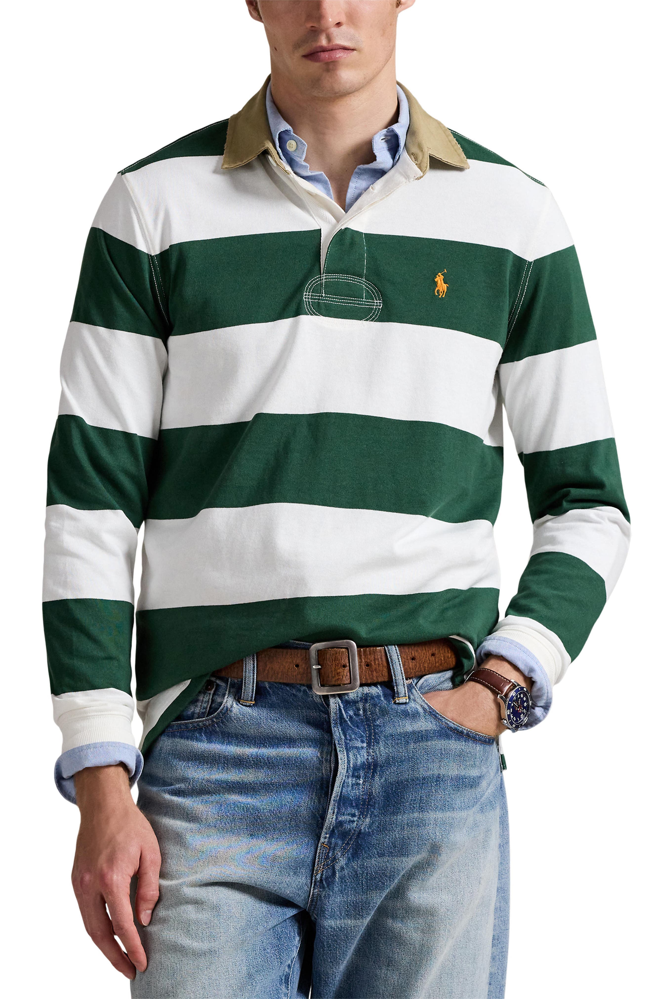 Classic Fit Khaki Collar Rugby Shirt (Men) | Nordstrom