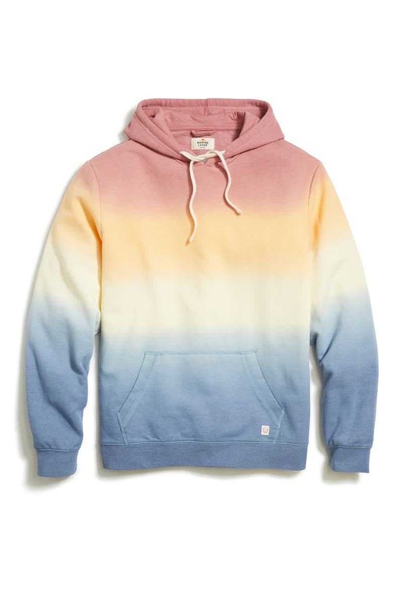 Signature Ombré Stripe Organic Cotton Blend Fleece Hoodie, Alternate, color, SUNSET OMBRE