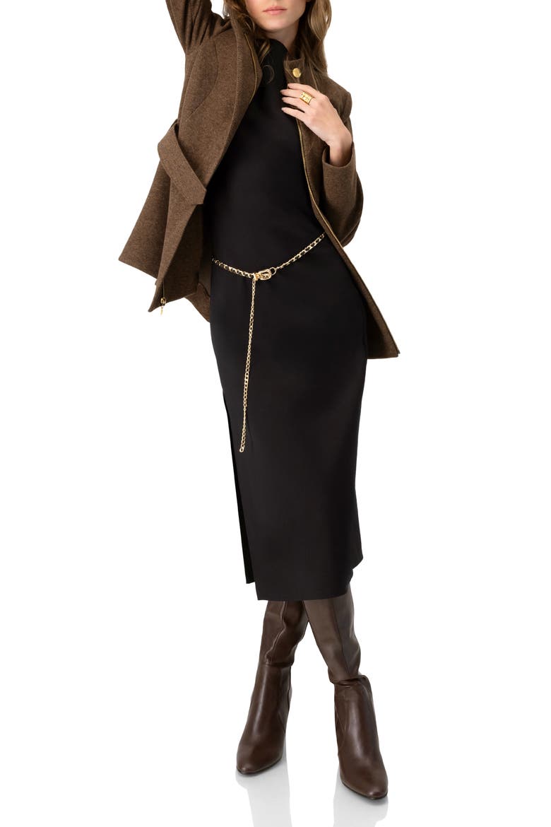 Belted High Neck Coat, Alternate, color, Brown