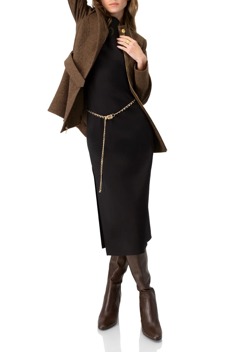 IVONNE Belted High Neck Coat, Alternate, color, Brown