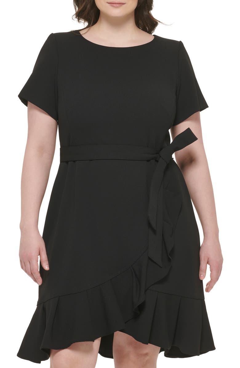 Calvin Klein Short Sleeve Ruffle Faux Wrap Dress, Main, color, 
