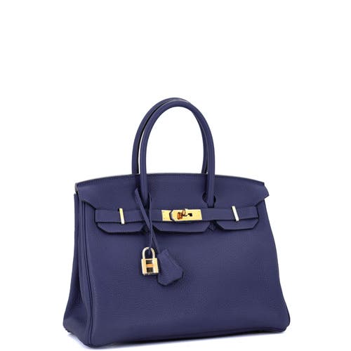 Pre-owned Hermes Hermes Birkin Handbag Blue Clemence With Gold Hardware 30 In Blue