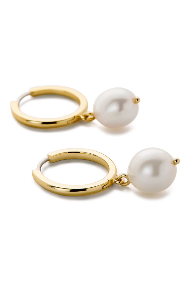 Medium Frida Freshwater Pearl Drop Hoop Earrings, Alternate, color, GOLD/WHITE