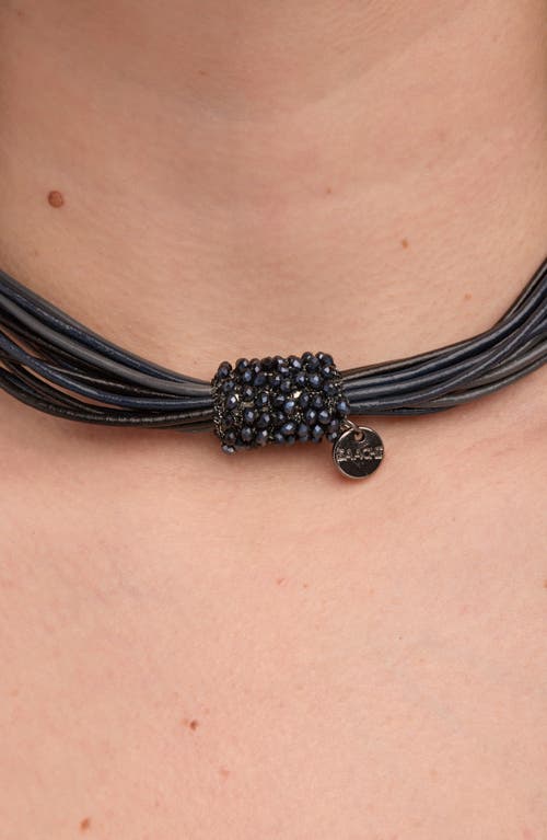 Saachi Multi Strand Faux Leather Cord Necklace In Black Multi