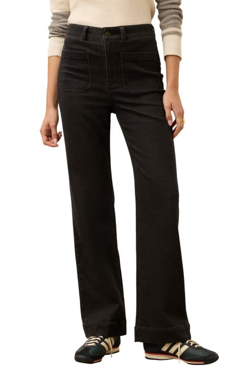Patch Pocket High Waist Wide Leg Stretch Terry Pants