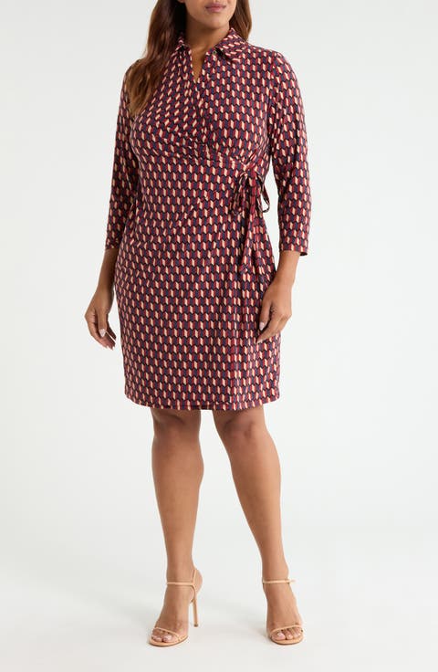 Geo Print Knit Wrap Dress