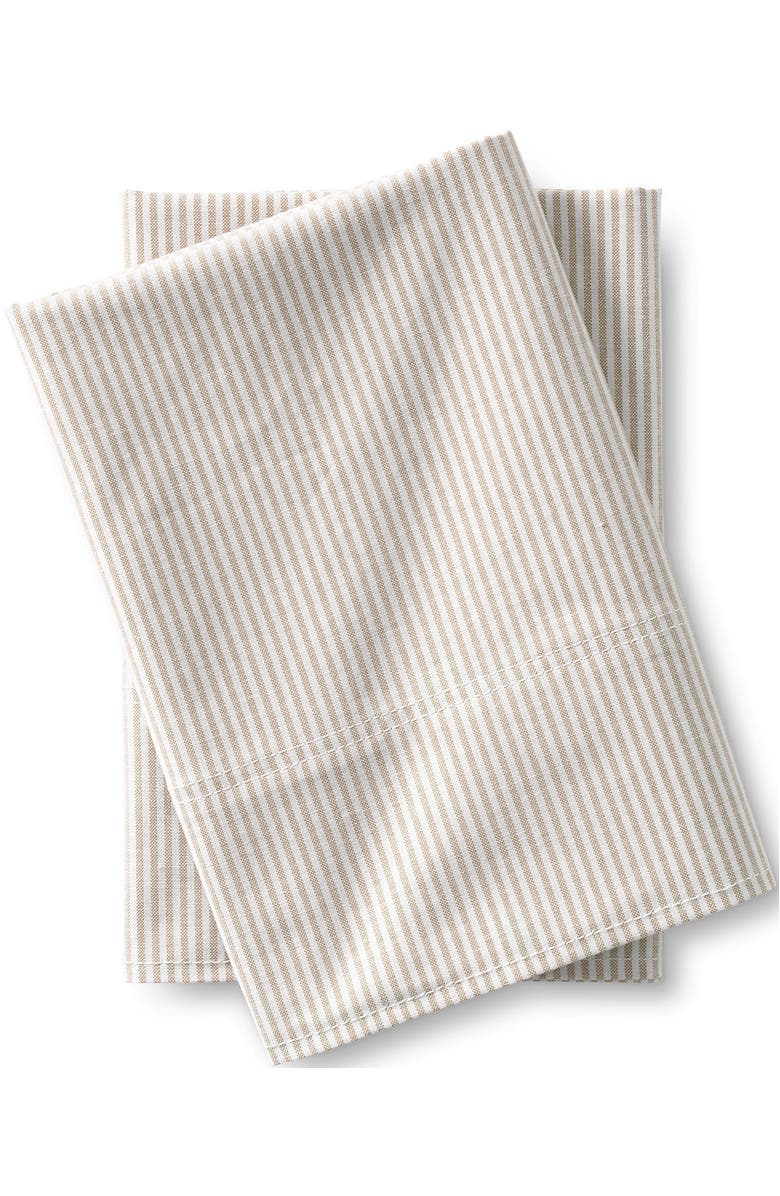 Lands' End Cotton Oxford Stripe Bed Sheet Set, Alternate, color, Classic Khaki Stripe