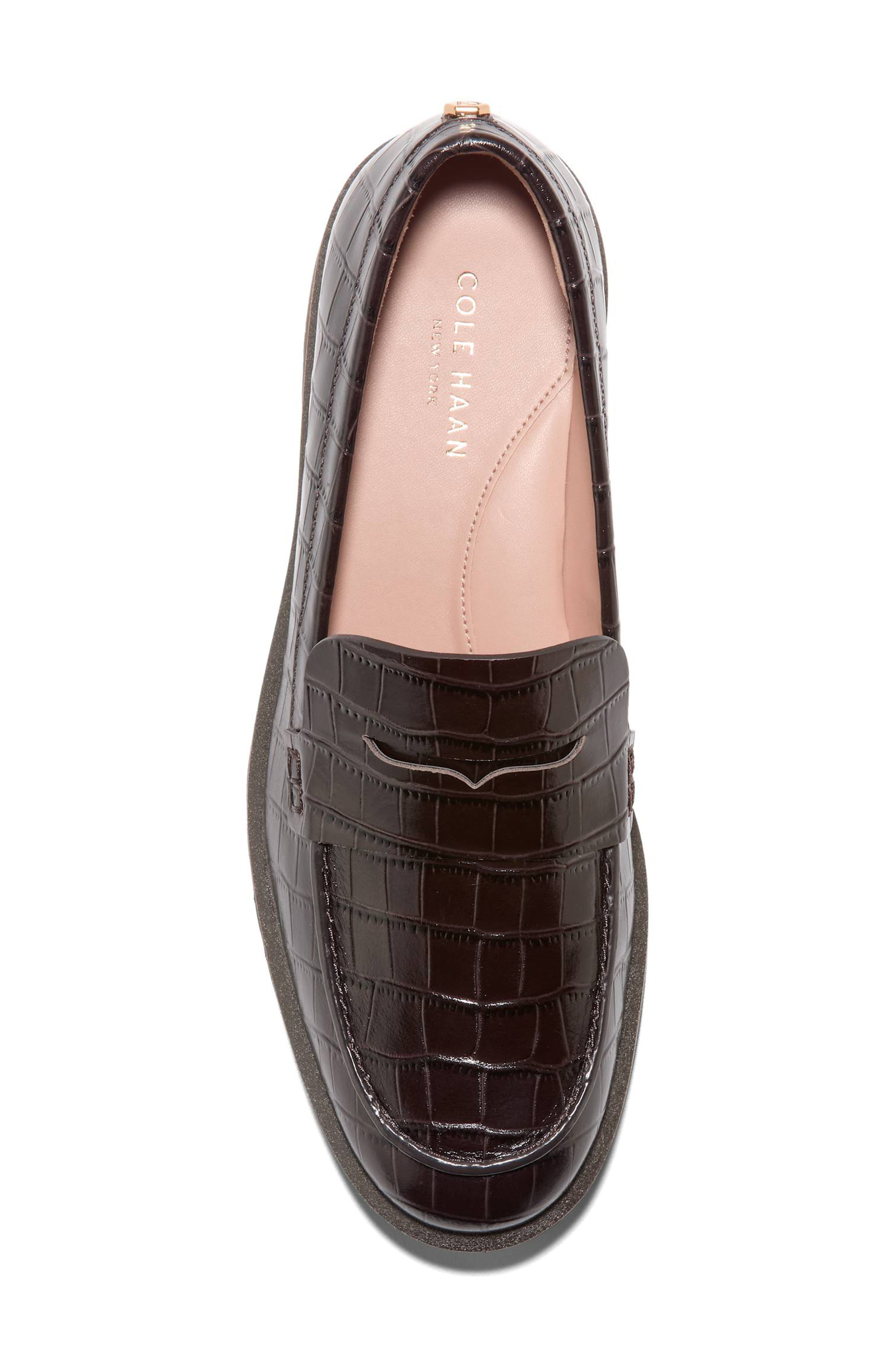 Gwendolyn Penny Loafer, Alternate, color, DARK CHOCOLATE CROC PRINT