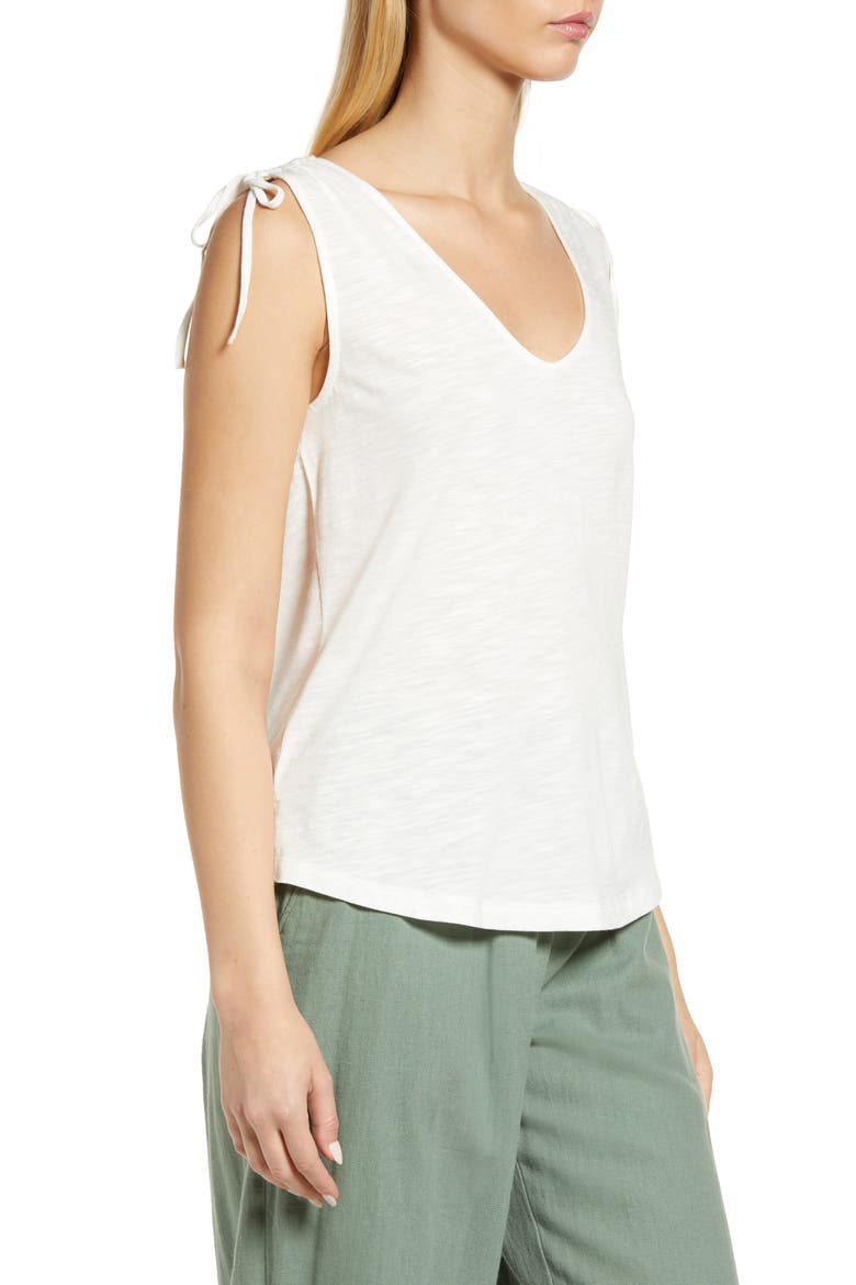 Drawstring Shoulder Cotton Blend Tank Top, Alternate, color, WHITE