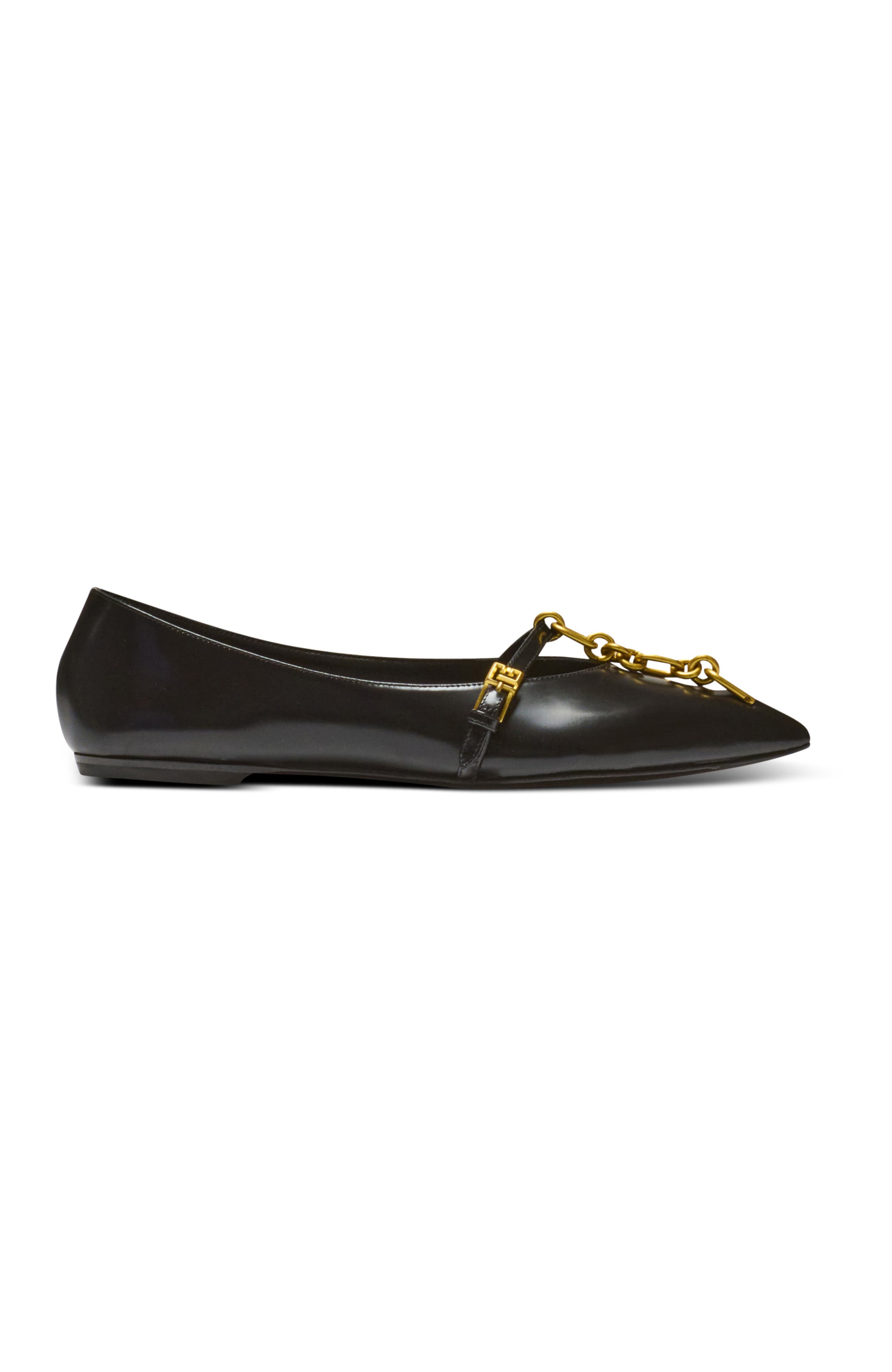 Balmain Shiny lambskin Sync ballet flats, Alternate, color, Black