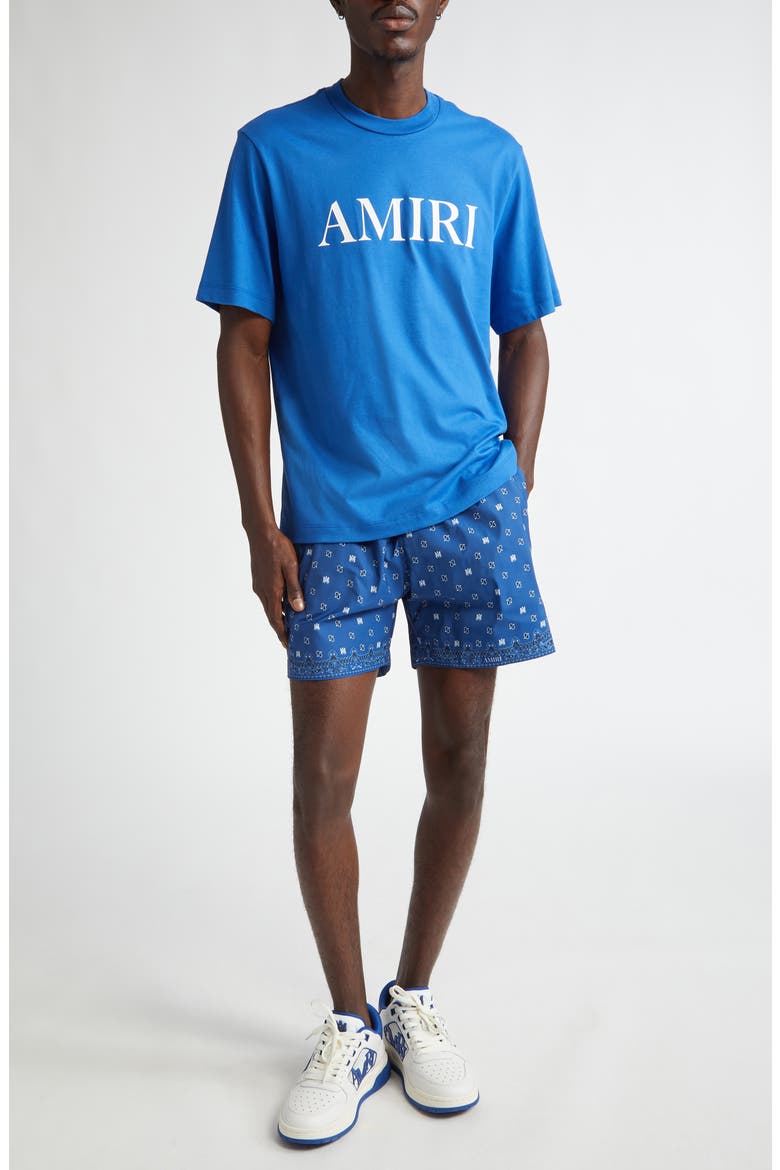 Monogram Paisley Swim Trunks, Alternate, color, BLUE