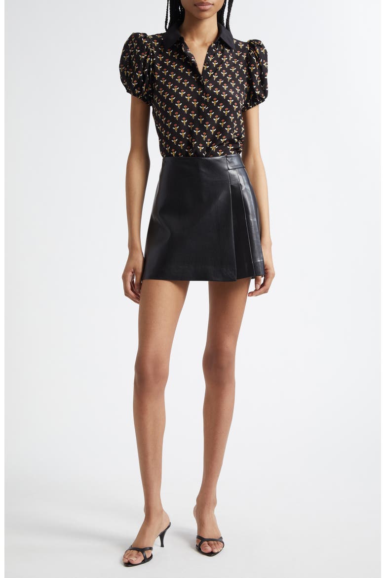 Toni Pleated Faux Leather Miniskirt, Alternate, color, BLACK