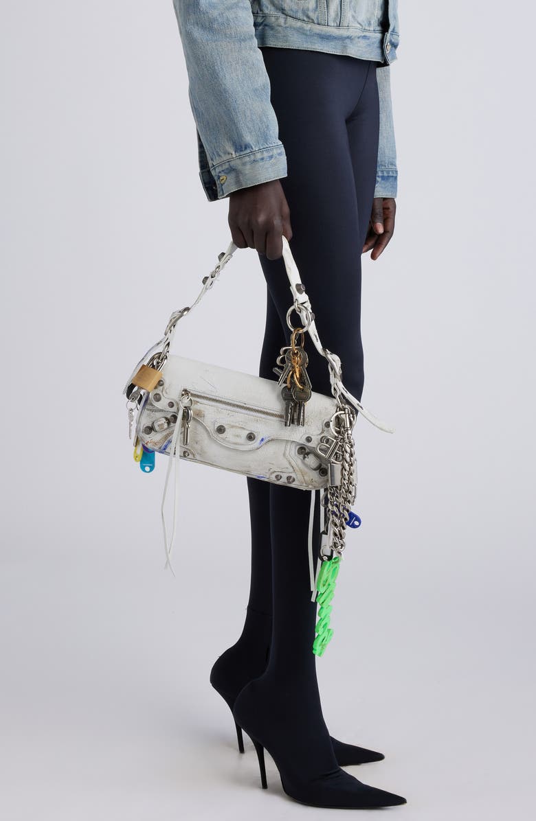 Balenciaga Small Le Cagole Used Effect Sling Bag with Charms, Alternate, color,
