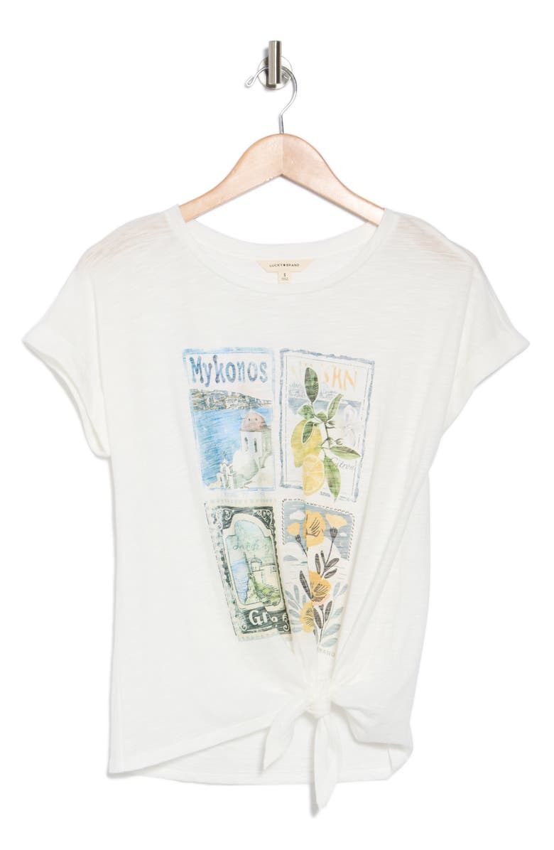 Lucky Brand Side Tie Hem Graphic T-Shirt, Alternate, color, Marshmallow