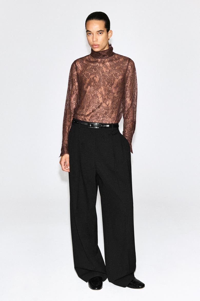 Turtleneck Lace Top, Alternate, color, BROWN