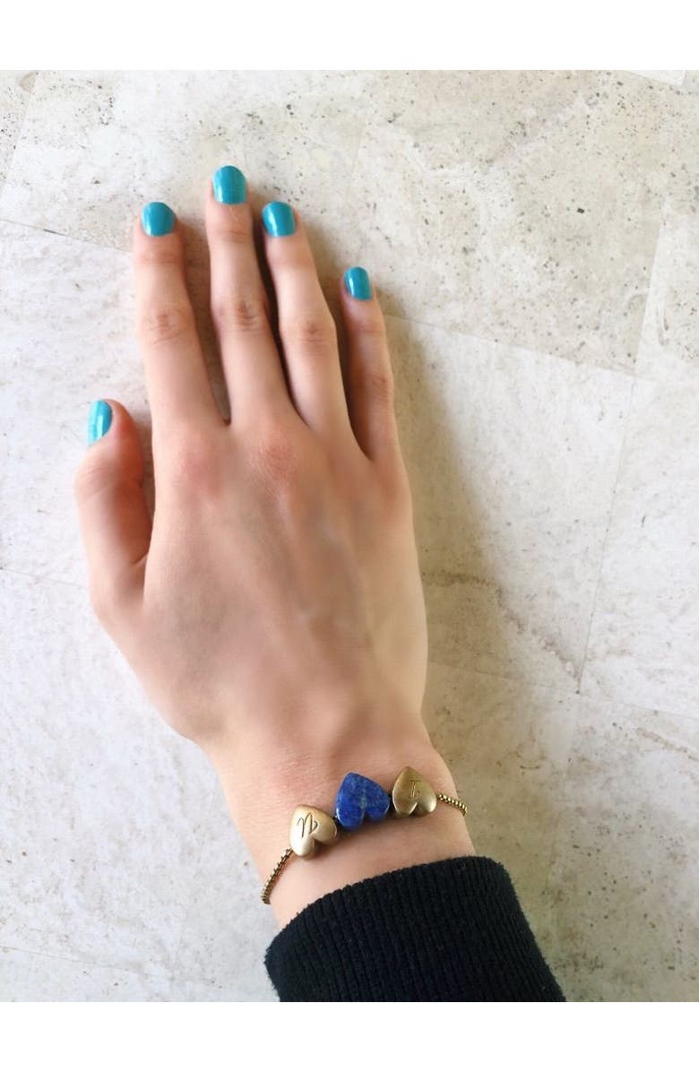 LuvMyJewelry Luv Me Love Heart Lapis Gemstone Rose Gold Plated Silver Bolo Adjustable Bracelet, Alternate, color, 