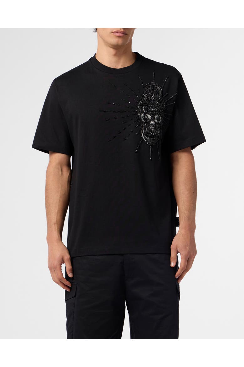 Round Neck T-Shirt Skull Stones Men, Main, color, black/black