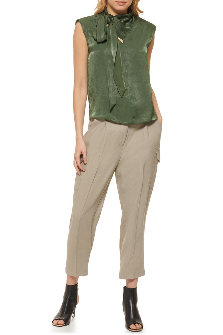 Tie V-Neck Blouse, Alternate, color, CADET GREEN