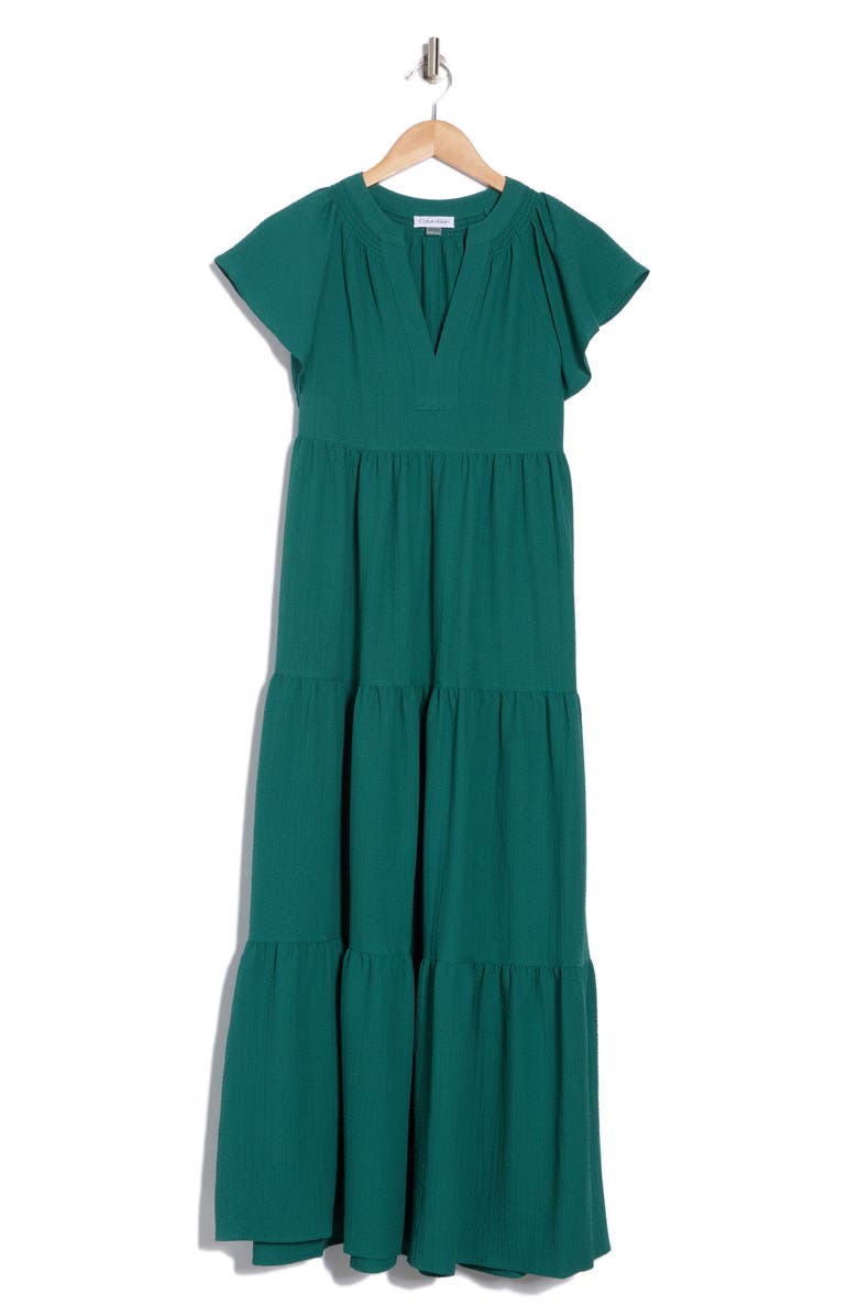 Calvin Klein Flutter Sleeve Tiered A-Line Maxi Dress, Alternate, color,