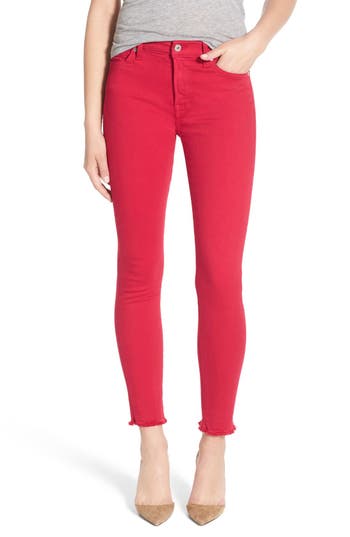 7 For All Mankind ® 'slim Illusion' Frayed Hem Ankle Skinny Jeans In Pink