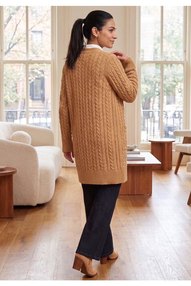 Cable Button Front Cardigan (plus), Alternate, color, SOFT CAMEL