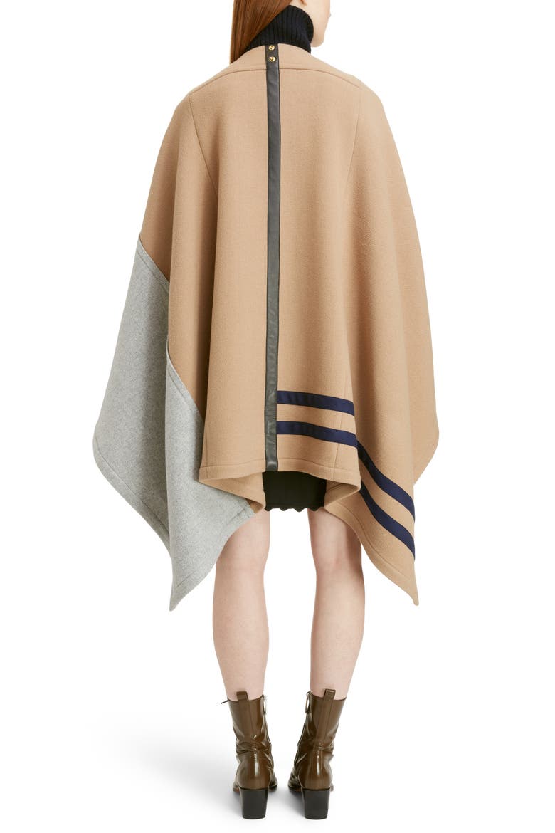 Iconic Stripe Wool Blend Cape, Alternate, color, WORN BROWN