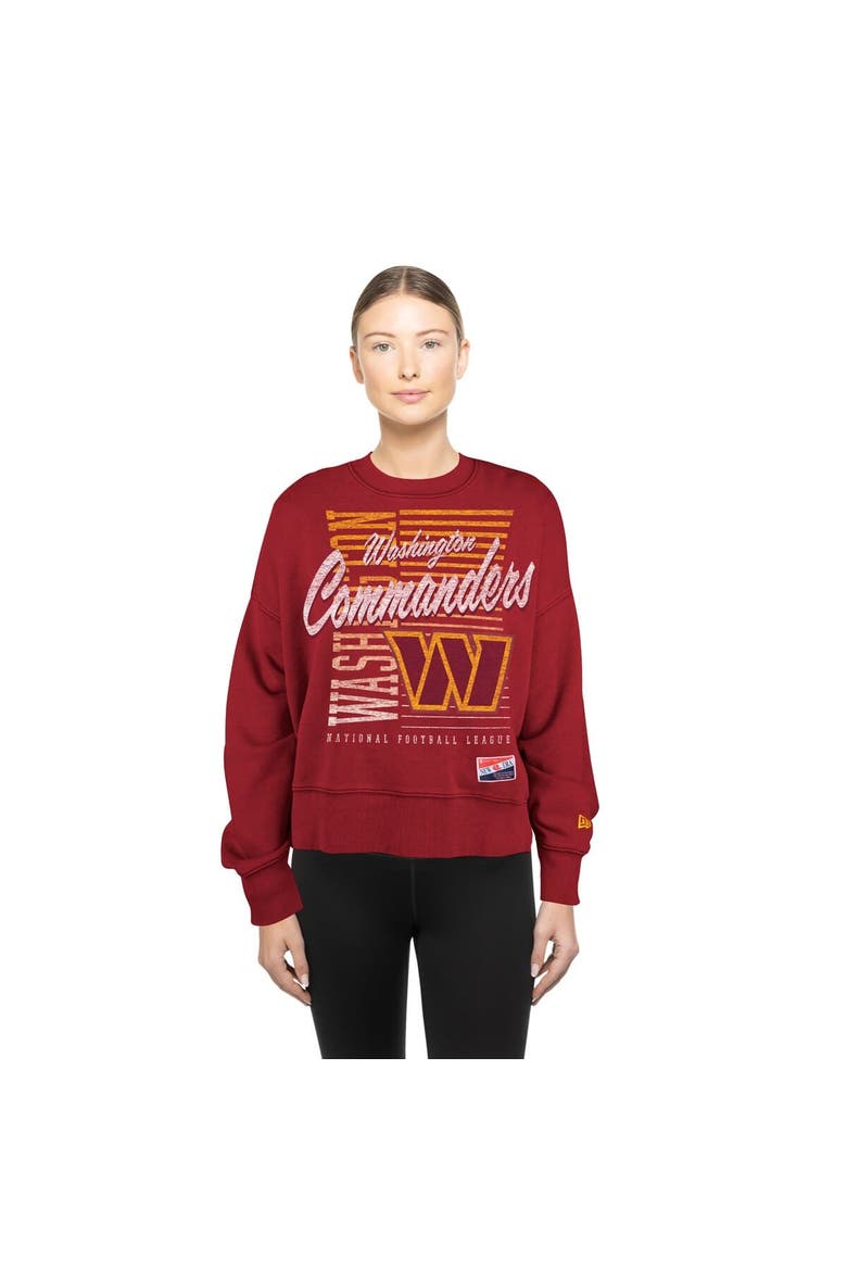 Women's New Era Black Washington Commanders Oversized Throwback Mineral Wash Crew Neck Sweatshirt, Alternate, color, Black