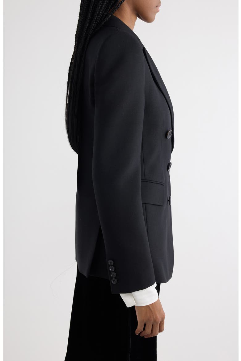 Double Breasted Virgin Wool Grain de Poudre Blazer, Alternate, color, BLACK
