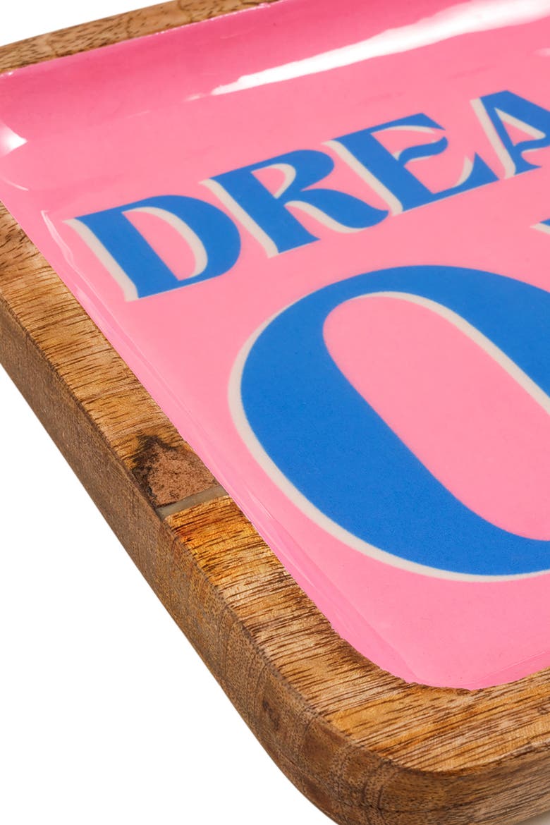 Lakri Mango Wood Tray 8X8 In, Alternate, color, Pink