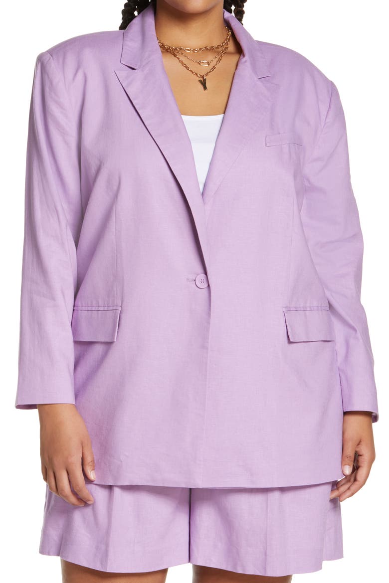 Oversize Linen Blend Blazer, Alternate, color, PURPLE SPECTRE