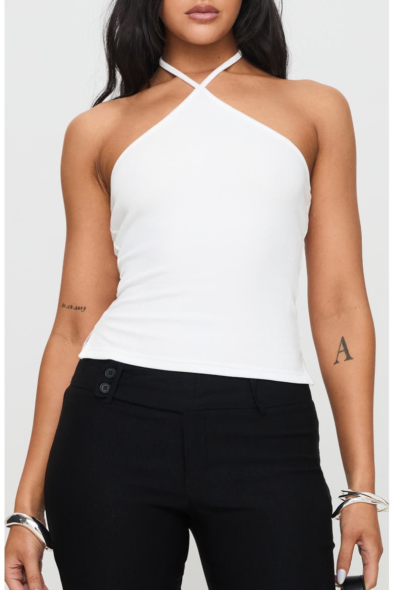 Baseline Rib Stretch Cotton Halter Top, Main, color, WHITE