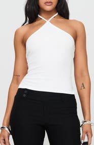Princess Polly Baseline Rib Stretch Cotton Halter Top