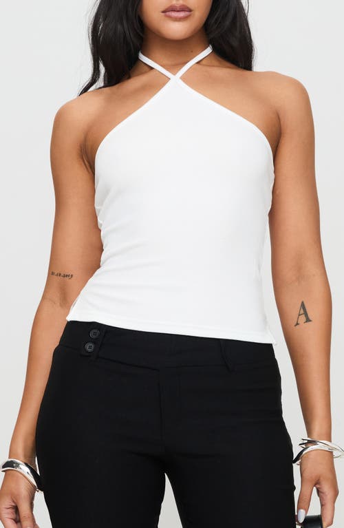 Princess Polly Baseline Rib Stretch Cotton Halter Top In White