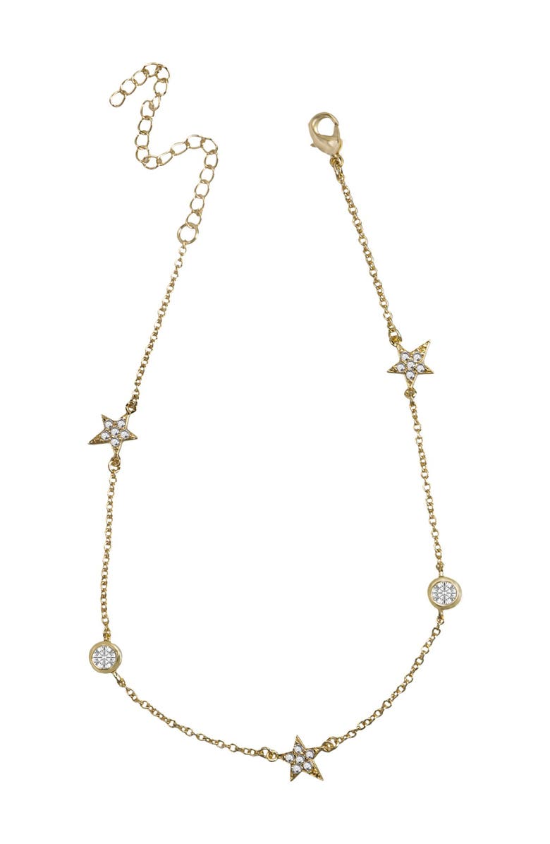 CZ by Kenneth Jay Lane 14K Gold Plated Pave Star Bezel CZ Anklet, Main, color, Clear-Gold