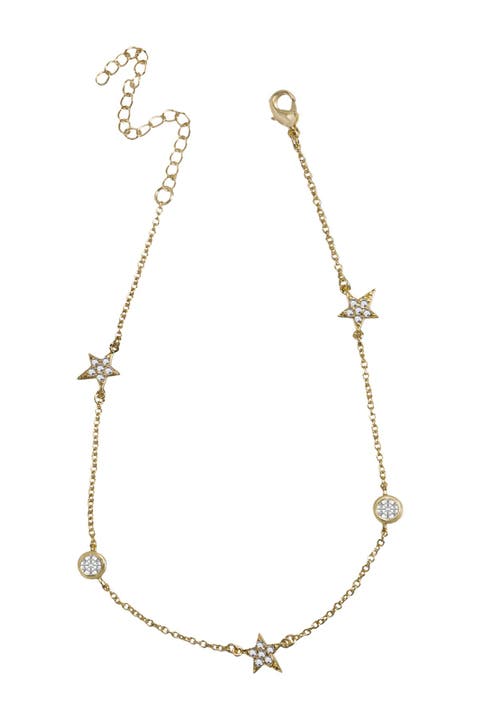 14K Gold Plated Pave Star Bezel CZ Anklet