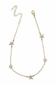 CZ by Kenneth Jay Lane 14K Gold Plated Pave Star Bezel CZ Anklet
