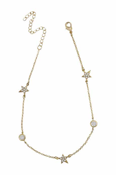 CZ by Kenneth Jay Lane 14K Gold Plated Pave Star Bezel CZ Anklet