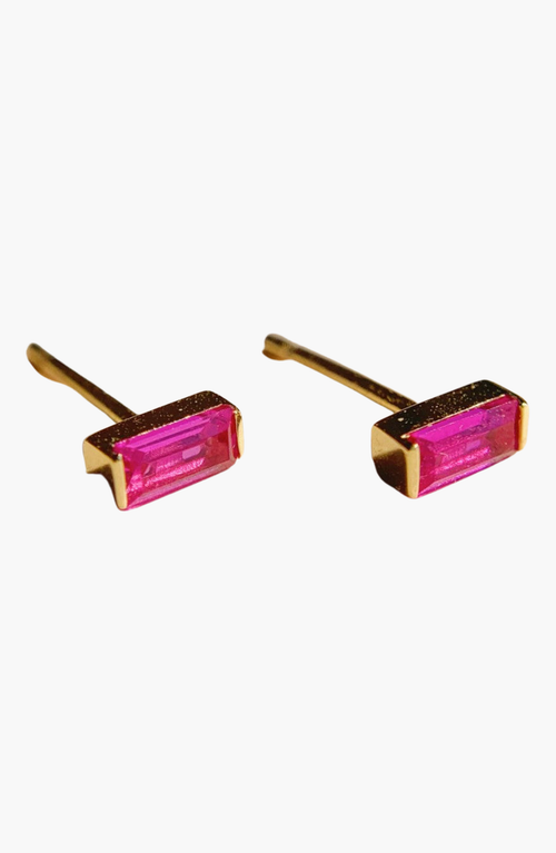 Little Sky Stone Baguette Stud Earrings In Bright Pink/red