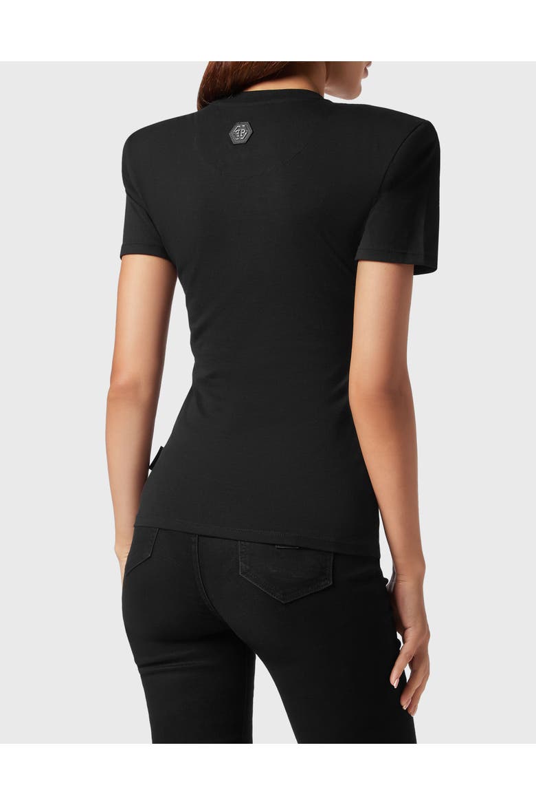 Padded Shoulder Sleeveless T-Shirt Sexy Pure Fit With Crystals Teddy Bear Women, Alternate, color, black