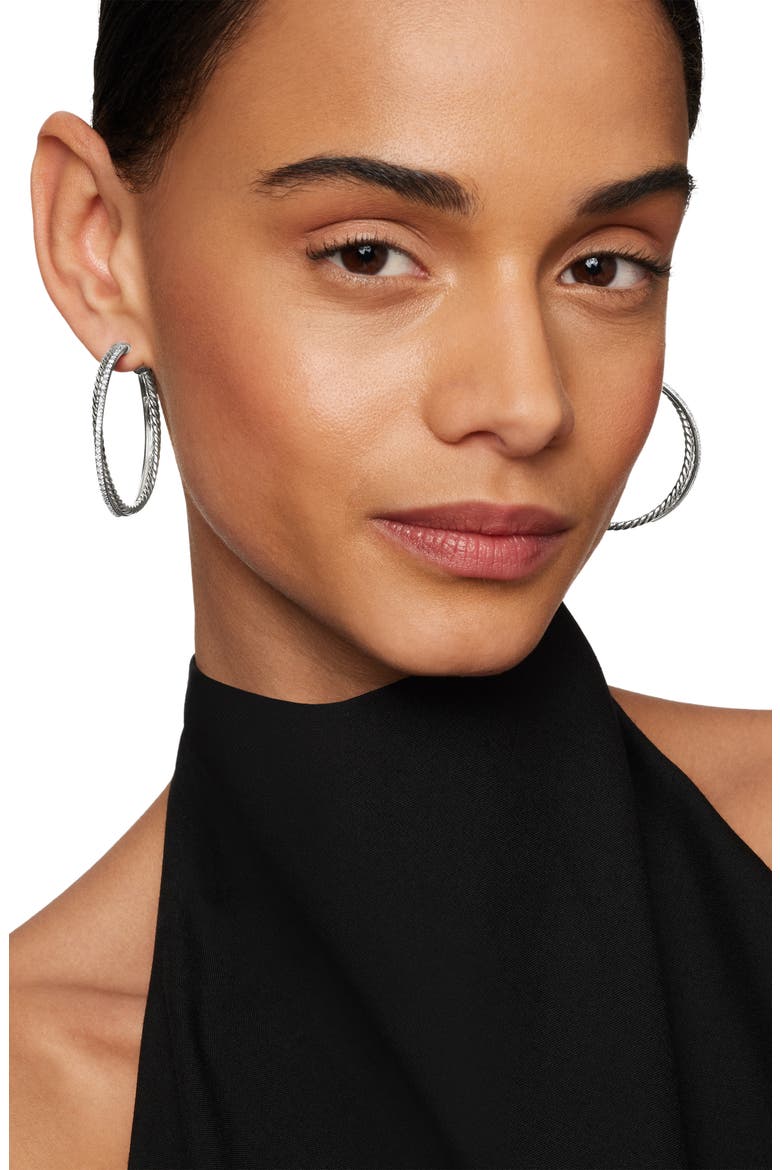 Extra Large Crossover Hoop Earrings with Diamonds, Alternate, color, SILVER/ DIAMOND