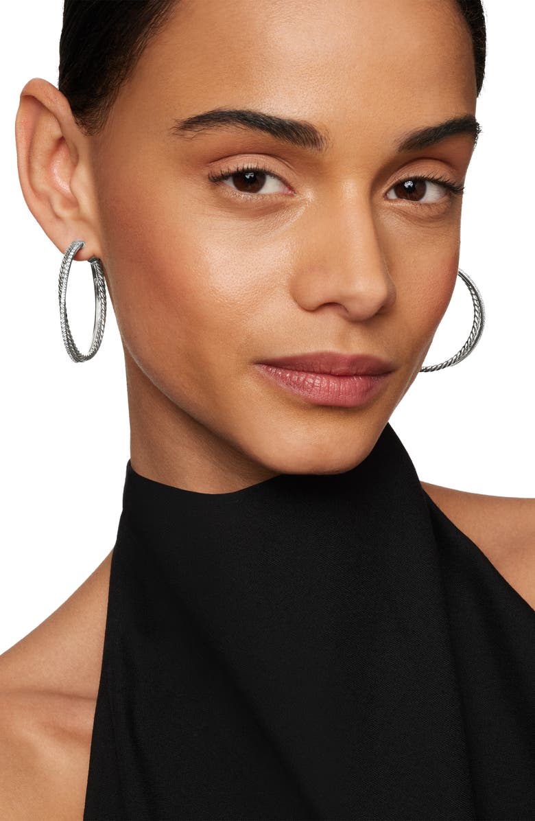 David Yurman Extra Large Crossover Hoop Earrings with Diamonds, Alternate, color, Silver/ Diamond