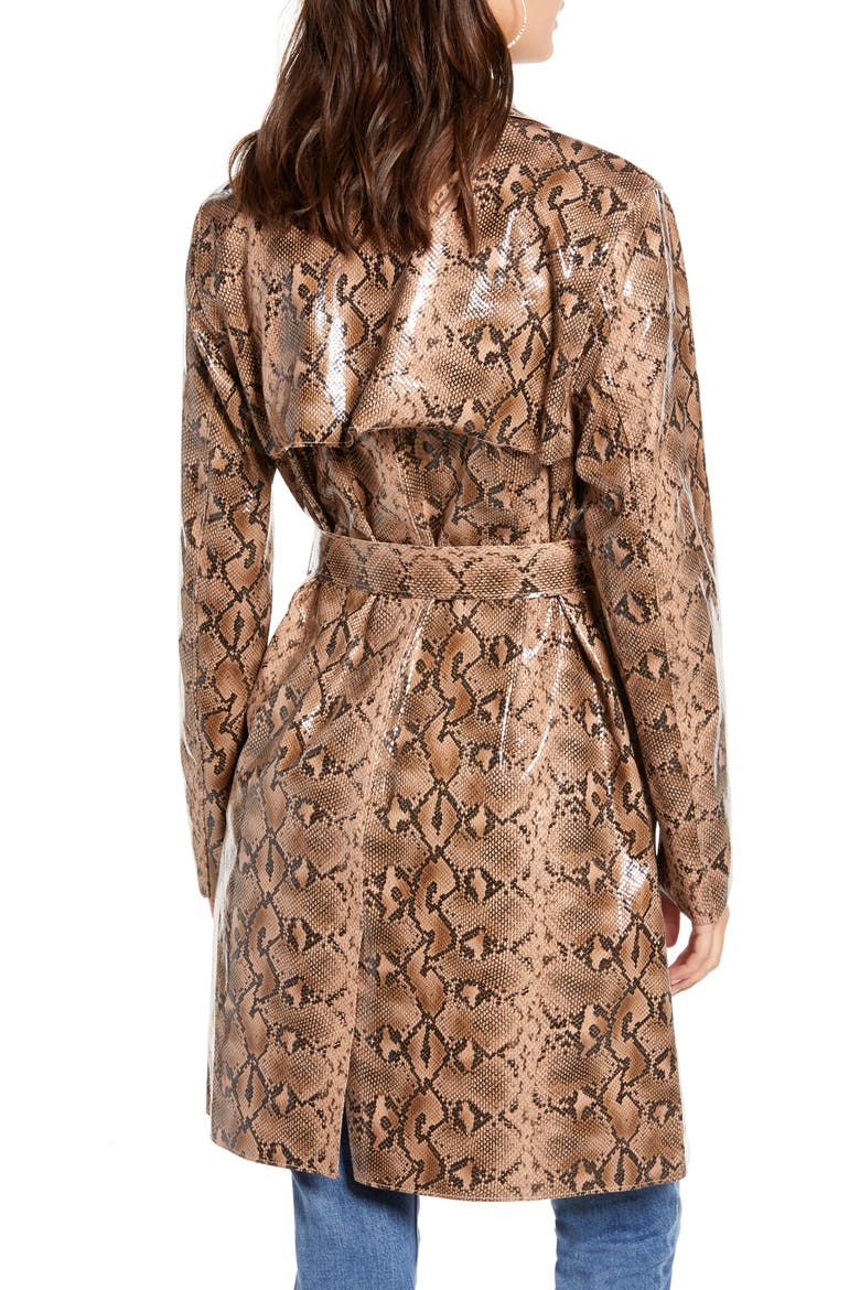 Snakeskin Faux Leather Trench Coat, Alternate, color, ANACONDUH