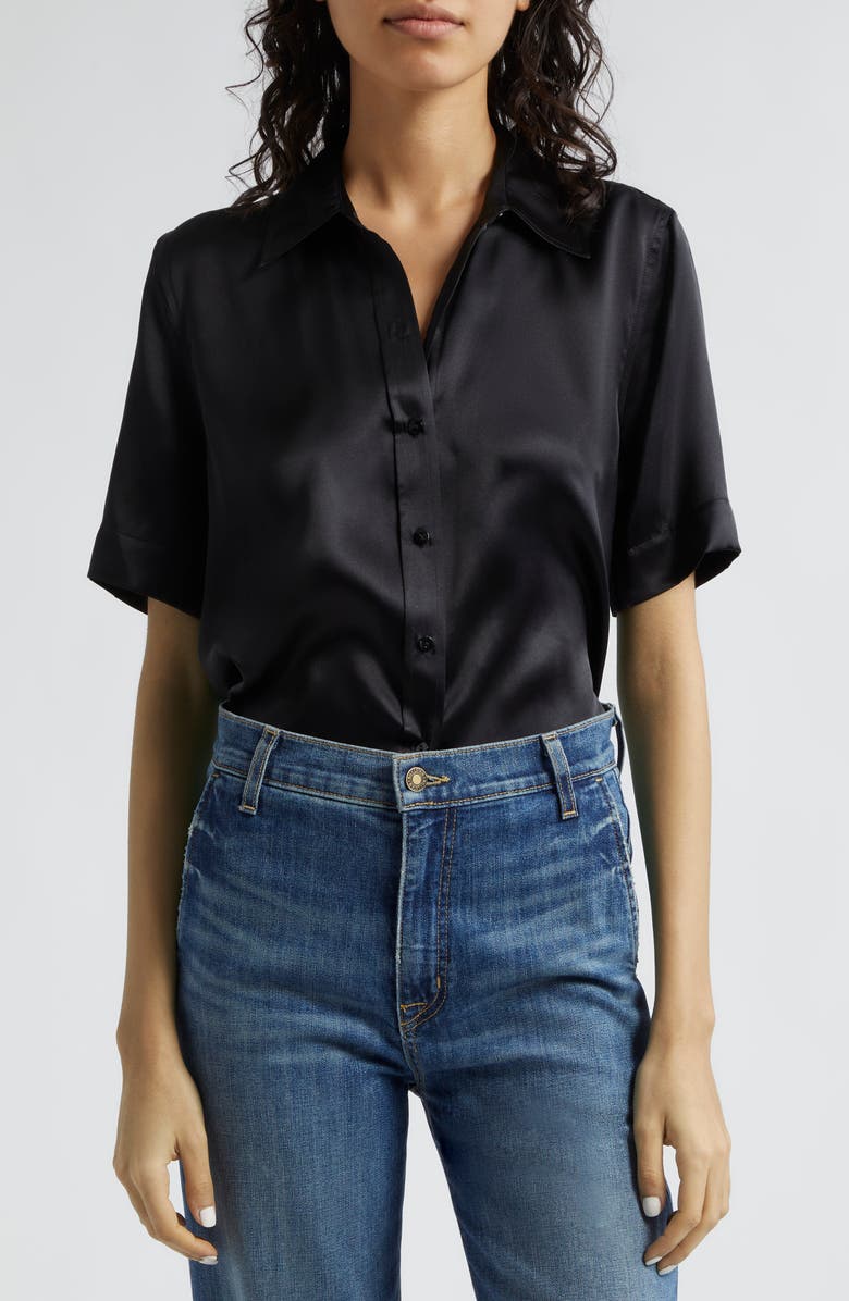 L'AGENCE Elah Short Sleeve Silk Shirt, Main, color, 