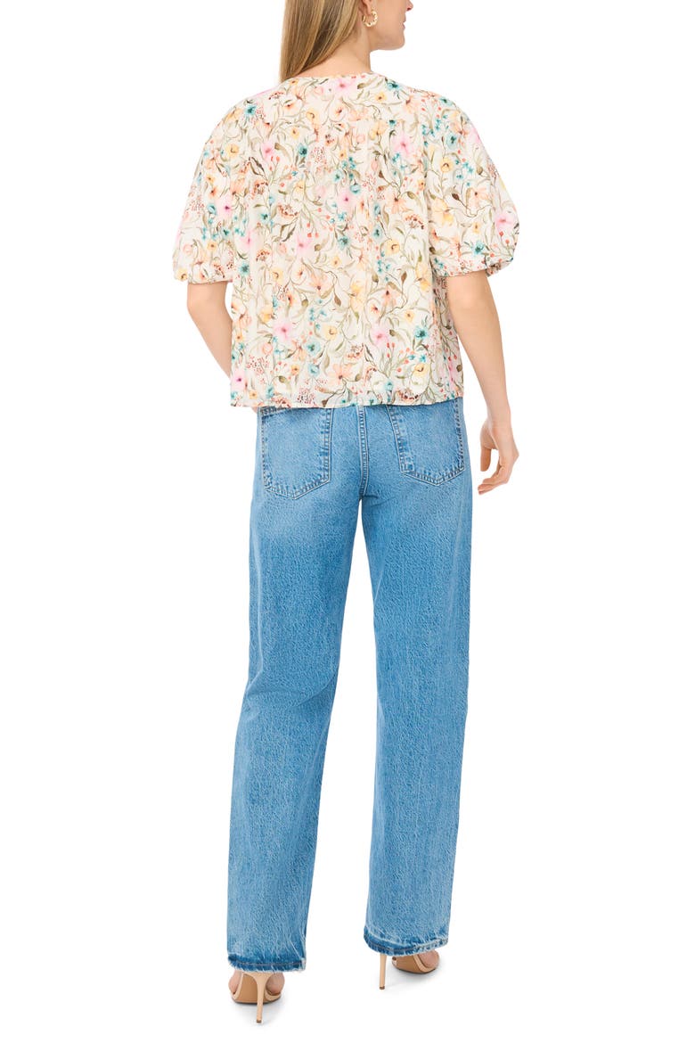 Floral Puff Sleeve Top, Alternate, color, ANTIQUE WHITE