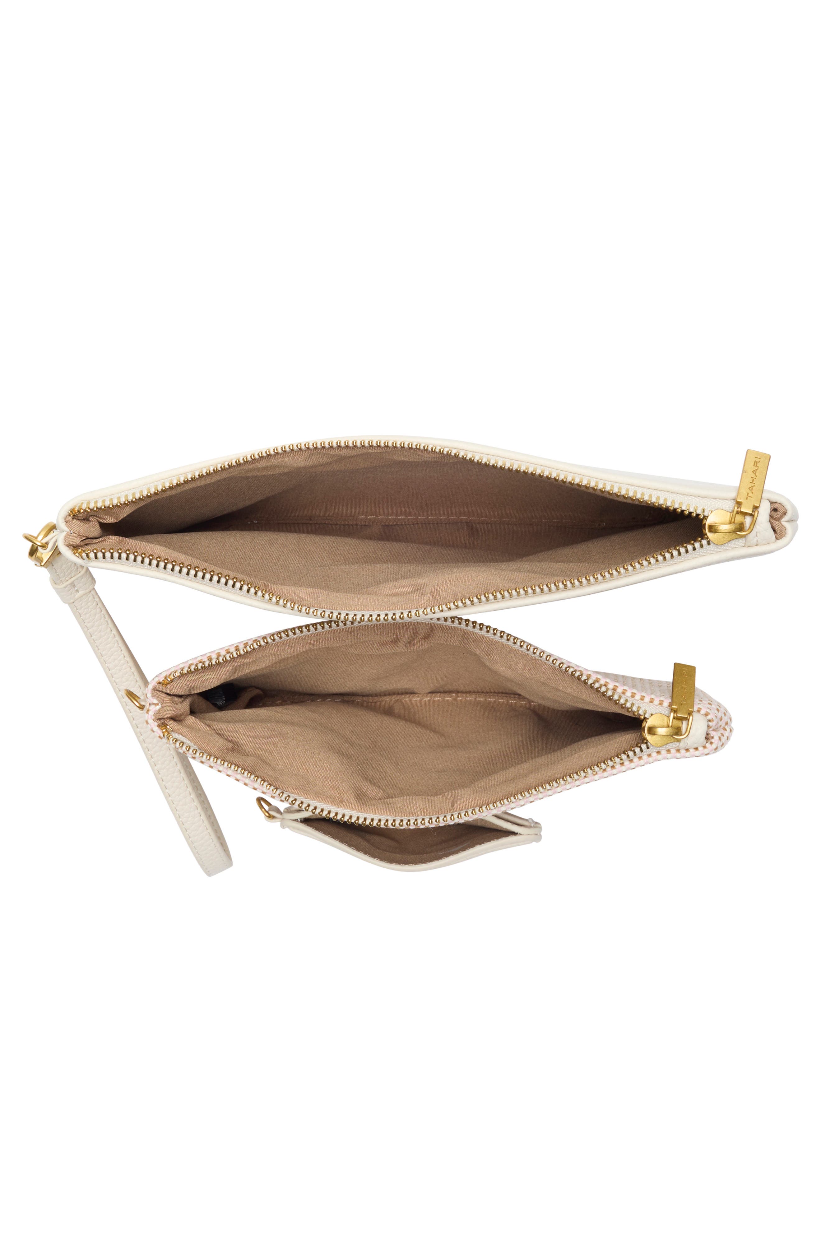 T Tahari Marty Set of 3 Wristlet Pouches & Cardholder Wallet, Alternate, color, Eggshell