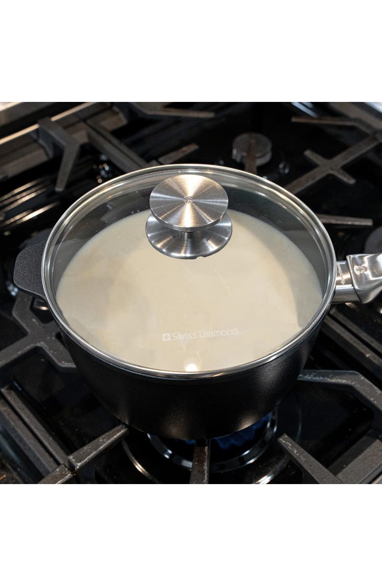 Swiss Diamond CHD Nonstick Saucepan with Glass Lid, 3.2 qt, Alternate, color, Black